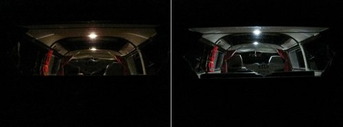 Stock on left, LED on right.  Looking into the back of the Bus.
