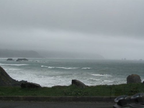 Darn Kodak digital camera >:-(  This was a nice looking view of the coast with the rain coming in.
