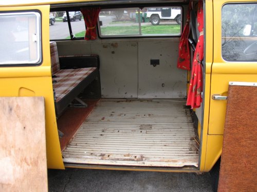 All wood removed, exposing the bare Bus floor.  Thank goodness rust was very, very minimal!
