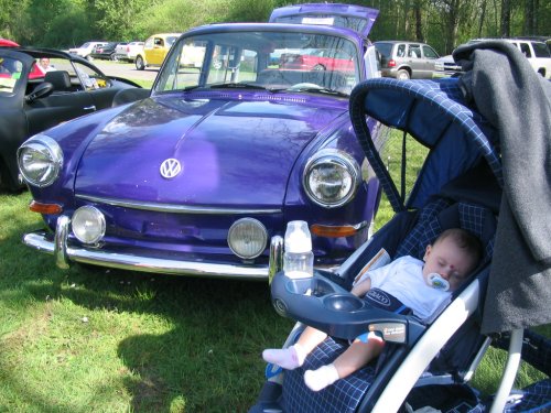 Bella Jade's first VW show!  Rare photo of her sleeping...she didn't like the loud VW's and told us why most of the trip :-(
