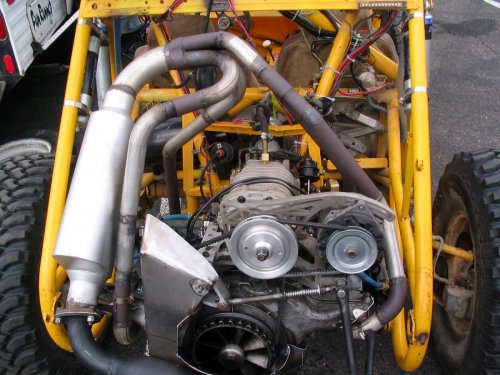 This is a Type III engine with an Eaton supercharger on it using [url="http://www.bgsoflex.com/megasquirt.html"]MegaSquirt[/url] FI (fuel injection).  Get it to fit under the deck lid of a T3 and I'm there!
