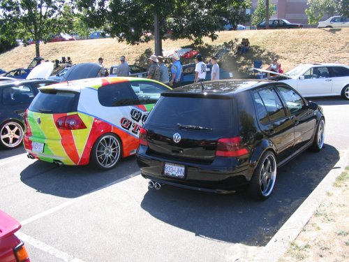 A very colorful dealership GTI.
