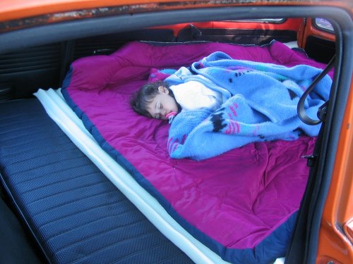 Little Princess got to sleep in the Big Squareback all by her lonesome, lucky girl!  Sunday morn.
