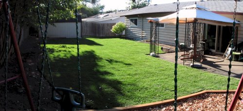 Almost a full panoramic of new yard.  Swing set was in the way so I couldn't get it all in.
